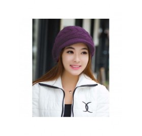 Skullies & Beanies Women Winter Warm Knit Hat Wool Snow Ski Caps with Visor - Purple - CO12O6JBP2Y $13.27