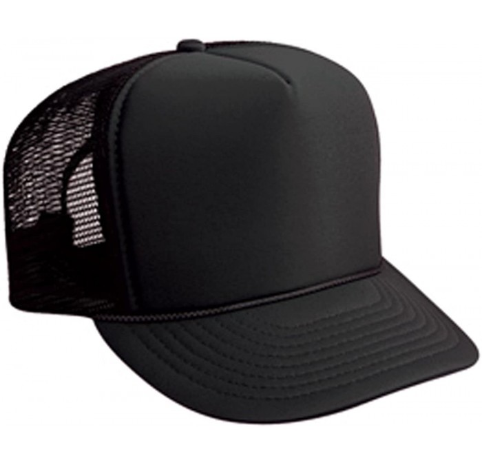 Baseball Caps Polyester Foam Front Solid Color Five Panel High Crown Golf Style Mesh Back Cap - Black - CW11TOP9WXF $19.84