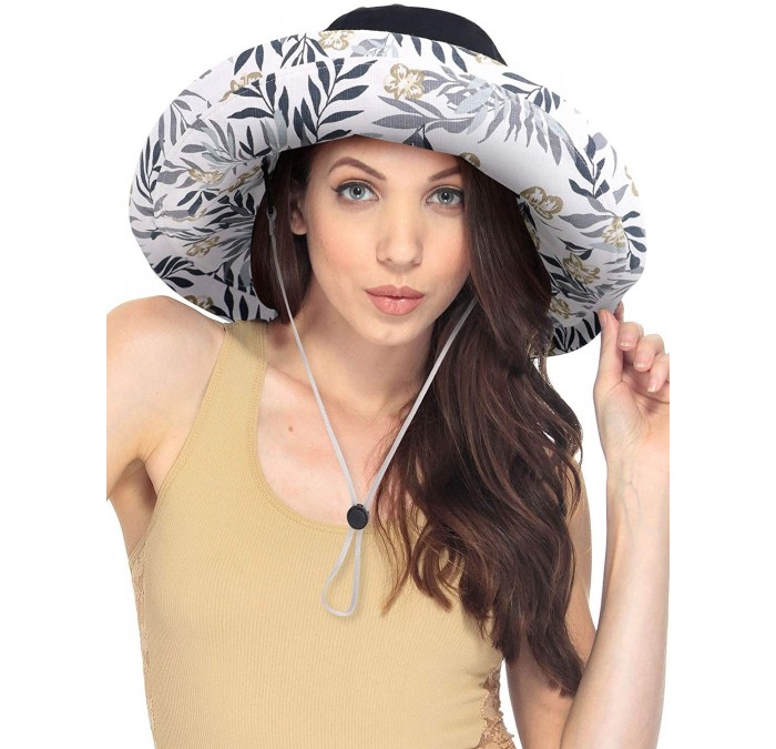 Sun Hats Sun Hat for Women UPF50+ Summer Beach Hat Wide Brim Foldable Bucket Hat - Black/Leaf - CC18RT8X0I2 $30.12