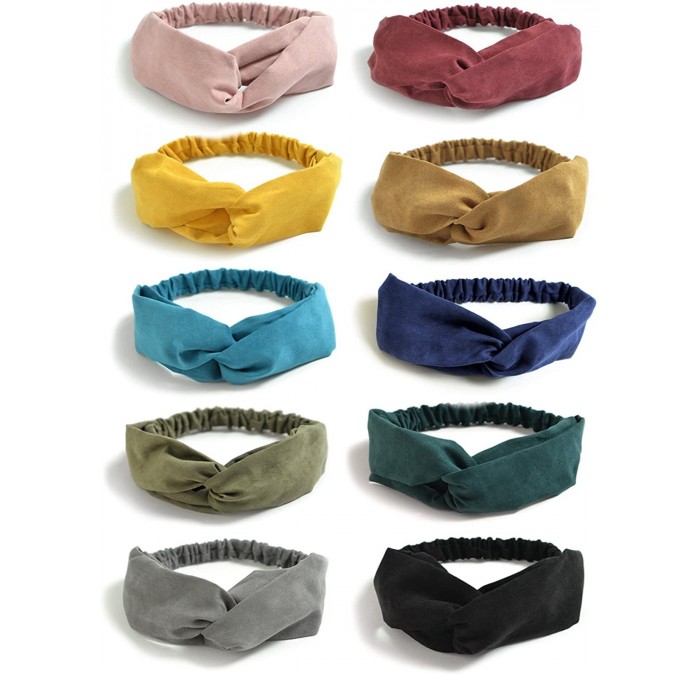 Headbands 10 Pack Boho Headbands for Women Vintage Cross Elastic Head Wrap Hair Accessories - 10 Pack C (Suede Retro) - CD18A...