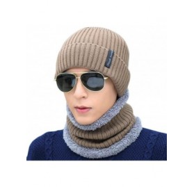 Skullies & Beanies Winter Fluff Lined Beanie Hat Knit Skull Cap - Khaki With Neck Warmer - CO12NUWBS0U $16.08