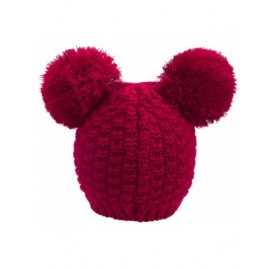Skullies & Beanies Women's Winter Chunky Knit Beanie Hat w/Double Pompom Ears - Burgundy - CF12NU8ADM7 $23.13