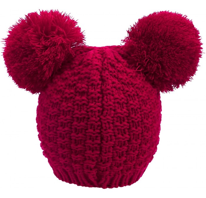 Skullies & Beanies Women's Winter Chunky Knit Beanie Hat w/Double Pompom Ears - Burgundy - CF12NU8ADM7 $23.74