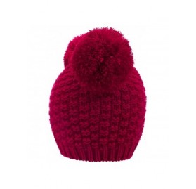 Skullies & Beanies Women's Winter Chunky Knit Beanie Hat w/Double Pompom Ears - Burgundy - CF12NU8ADM7 $23.13