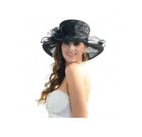 Sun Hats Ladies Wide Brim Organza Derby hat for Kentucky Derby Church Tea Party Wedding - S09-black - CN18QY32S8G $18.41