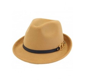 Fedoras Mens/Women FashionTrilby Hat Panama Style Short Brim Fedora - B- Camel - CN18KN5GZZD $10.99