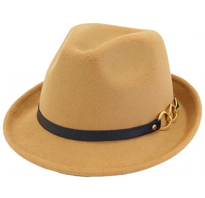 Fedoras Mens/Women FashionTrilby Hat Panama Style Short Brim Fedora - B- Camel - CN18KN5GZZD $21.45