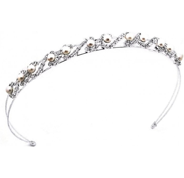 Headbands White Pearl Headband Bridal Tiara Crystal Prom Party1016 - CB110V5KPG5 $24.05