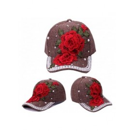 Baseball Caps Discount Baseball Cap!Women Men Adjustable Flower Rhinestone Denim Mesh Cap Hat - Brown - CI18QHSUGON $28.25