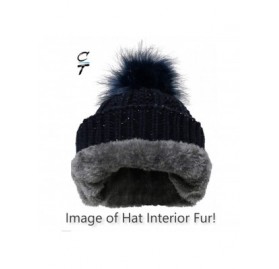 Skullies & Beanies Winter Faux Fur Pom Acrylic Knitted Hats for Extra Warmth and Comfort - Gray/ Blue - C718KGOG7QE $10.95