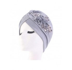 Skullies & Beanies Womens Sequin Flower Turban Elegant Muslim Beanie Head wrap Chemo Cap - Gray - CM18W23HSK5 $10.89