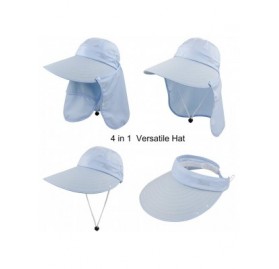 Sun Hats Women Sun Wide Brim UV Protection Fishing Hats Foldable Ponytail Summer Hat with Detachable Flap - Blue - C2194T8HZA...