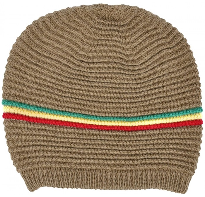 Skullies & Beanies Winter Slouchy Knit Beanie Hat for Women or Men - Color Stripe_khaki - CY110QVQFZT $10.18