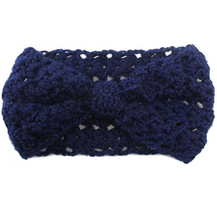 Cold Weather Headbands Retro Bohemian Beads Cable Knitted Winter Turban Ear Warmer Headband - Navy Blue Hollow - CM189T45HI0 ...