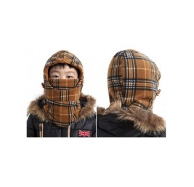 Skullies & Beanies Children's Winter Windproof Cap Thick Warm Face Cover Adjustable Ski Hat - Grid Khaki - CV186Q85D7X $11.24