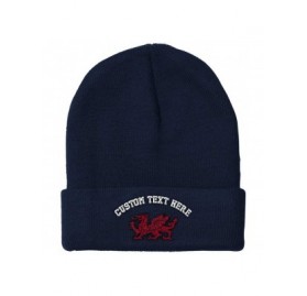 Skullies & Beanies Custom Beanie for Men & Women Wales Flag Dragon Seal Embroidery Skull Cap Hat - Navy - CI18ZS3MR69 $17.82