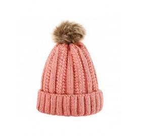 Bomber Hats Womens Winter Beanie Hat- Warm Cuff Cable Knitted Soft Ski Cap with Pom Pom for Girls - K - CH18ADUED2O $11.20