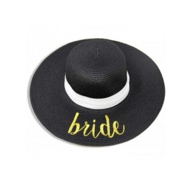 Sun Hats Women Spring Summer Beach Paper Embroidered Lettering Floppy Hats - Bride - Black - CI18QI4GKQY $15.35