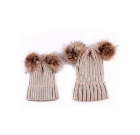 Skullies & Beanies Adults Children Double Fur Winter Casual Warm Cute Knitted Beanie Hats Hats & Caps - Beige - CU18ADT0984 $...