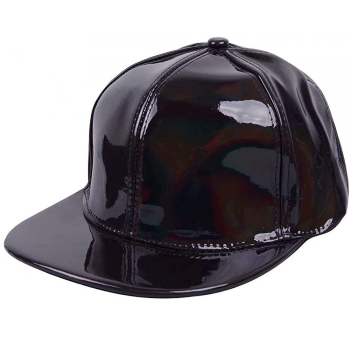Baseball Caps Shiny Holographic Baseball Cap Laser Leather Rainbow Reflective Glossy Snapback Hats - Black - CI18AUG3SRS $11.79