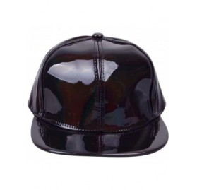 Baseball Caps Shiny Holographic Baseball Cap Laser Leather Rainbow Reflective Glossy Snapback Hats - Black - CI18AUG3SRS $11.79