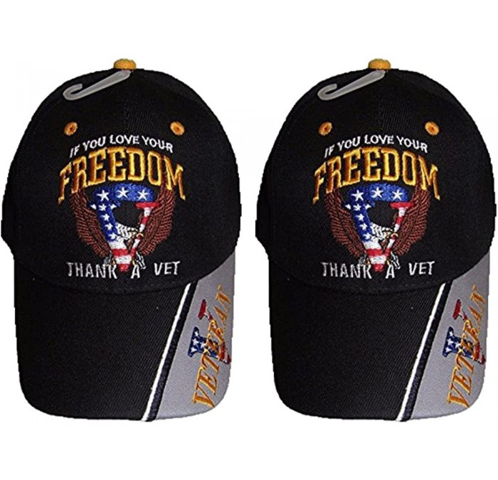 Baseball Caps If You Love Your Freedom Thank A Vet Veteran Black Embroidered Ball Cap Hat (2 Hats) - C3184EKKXWN $23.11
