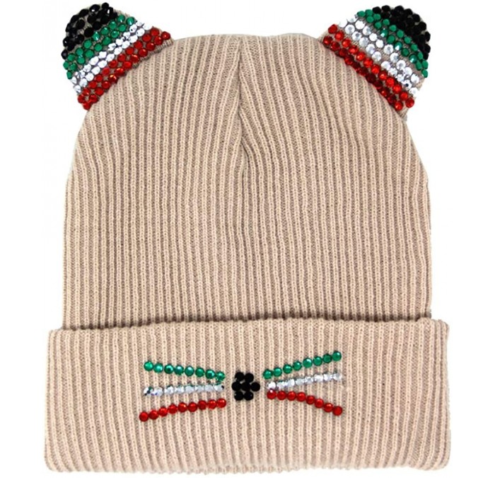 Skullies & Beanies Women Fashion Winter Fall Soft Knitted Multi Color Animal Print Cat Ear Beanie Hats - CO18YHGKKMZ $9.28