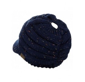 Skullies & Beanies Women's Warm Chunky Cable Knit Messy Bun Hat Ponytail Visor Beanie Cap - Confetti Navy - C618LNRTXSN $12.62