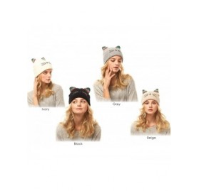 Skullies & Beanies Women Fashion Winter Fall Soft Knitted Multi Color Animal Print Cat Ear Beanie Hats - CO18YHGKKMZ $9.28