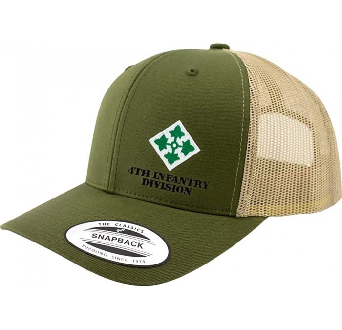 Baseball Caps Army 4th Infantry Division Full Color Trucker Hat - Green/Khaki - CX18RN3U8NO $48.45