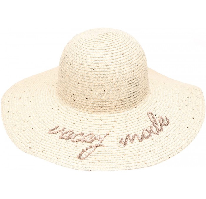 Sun Hats Women's Summer Wide Brim Sequins Verbiage Beach Sun Floppy Hat - Vacay Mode-natural - CZ18CUOEYXQ $14.67