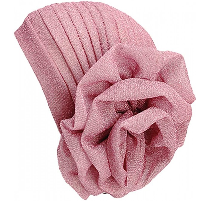 Skullies & Beanies Shiny Flower Turban Shimmer Chemo Cap Hairwrap Headwear Beanie Hair Scarf - Pink1 - CC198DI8DOW $17.91