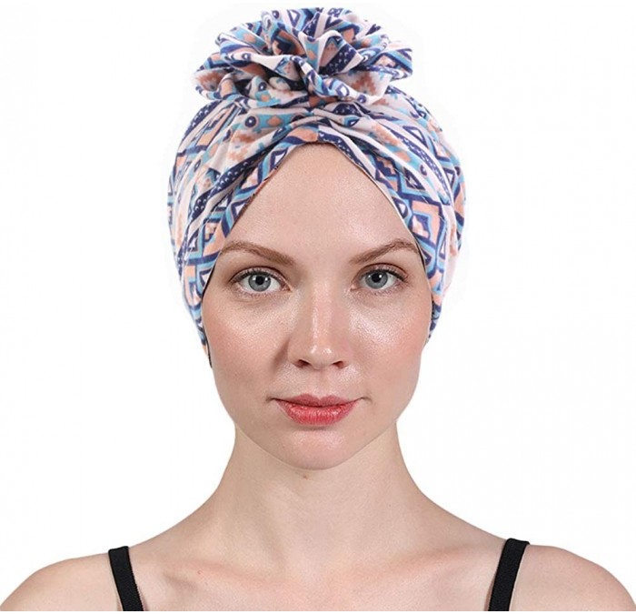 Skullies & Beanies Cotton Turbans for Women Flower Knot Headwrap Pre-Tied Bonnet Elastic Beanie Chemo caps for Hair Loss - La...