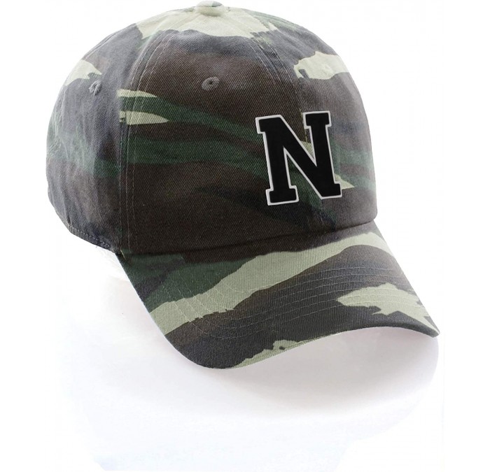 Baseball Caps Customized Letter Intial Baseball Hat A to Z Team Colors- Camo Cap White Black - Letter N - CZ18NKWHZ9M $26.55