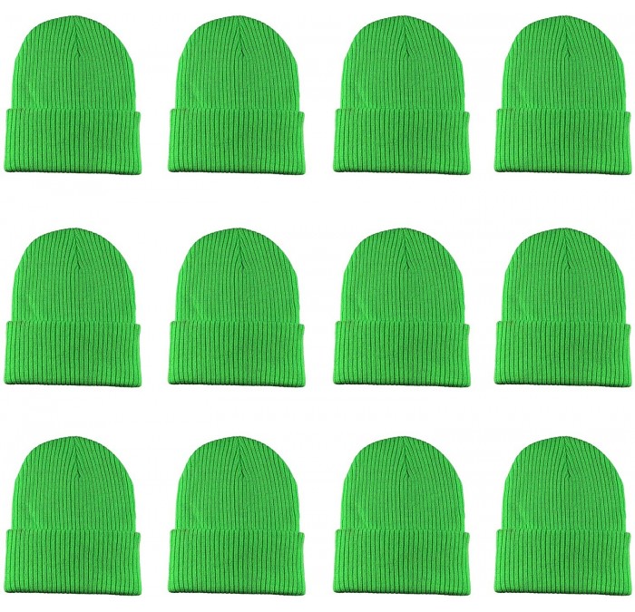 Skullies & Beanies Unisex Beanie Cap Knitted Warm Solid Color and Multi-Color Multi-Packs - 12 Pack - Glitter Neon Green - CB...