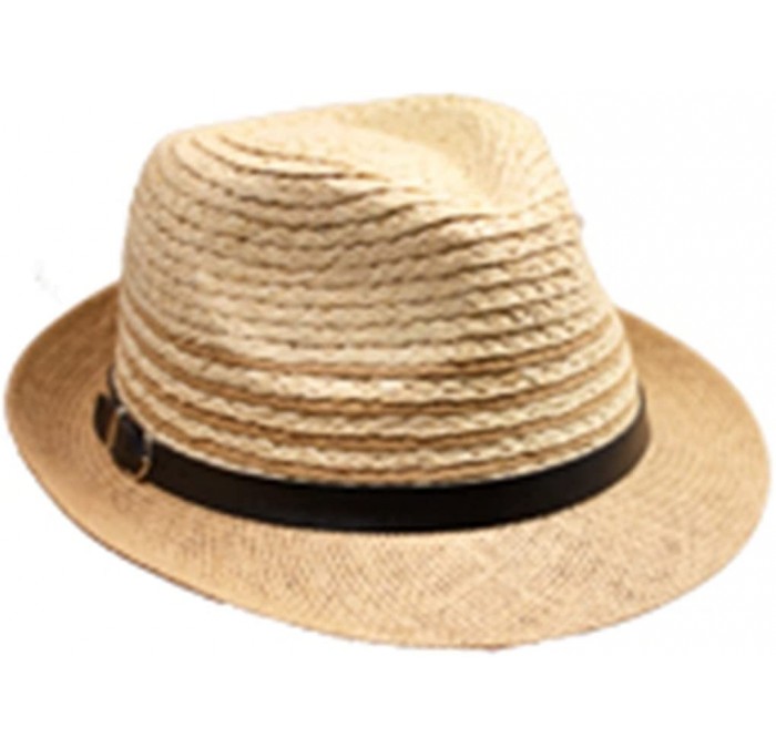 Fedoras Fedora Straw Hat for Mens Women Sun Beach Derby Panama Summer Hats w Brim Black to White - Tan Sand - CH184XLIYW4 $27.68