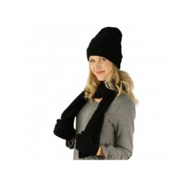 Skullies & Beanies Ladies 3pc Winter Soft Cable Knit Beanie Skull Hat Long Scarf Gloves Set - Black - C311PCWL2W3 $9.00