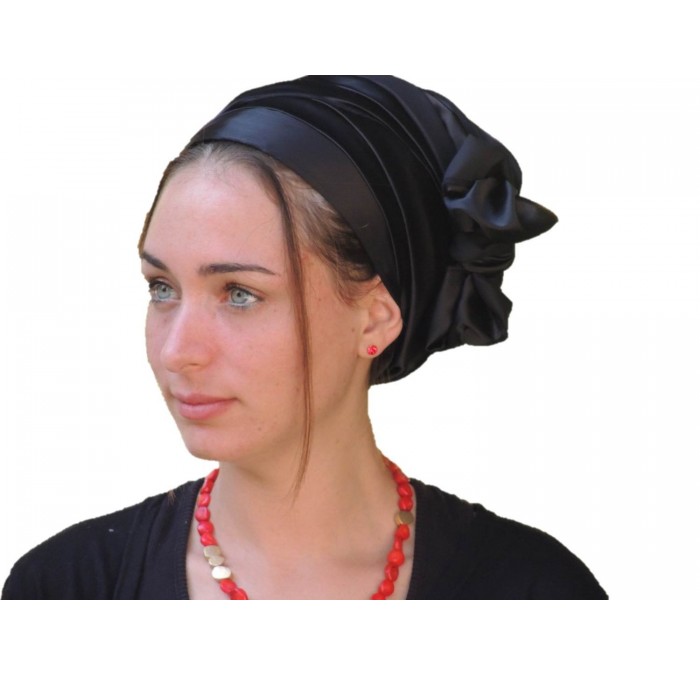 Headbands Tichel Full Hair Covering Lovely Stretched Snoods Turban One Size Black - Black - CZ124QS56WF $75.99