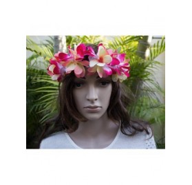 Headbands Women Floral Headband Hawaiian Plumeria Flower Haku elastic Leis - Peach - CE189KO60K5 $10.13