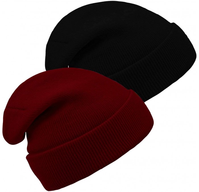 Skullies & Beanies Winter Beanie Hats Warm Cuffed Plain Knitted Skull Caps for Men Women - Black- Burgundy - CK192U5RXMC $17.62