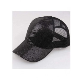Baseball Caps Baseball Cap-SFE Women Girl Ponytail Sequins Shiny Messy Bun Snapback Hat Sun Caps - Black - C218QGEX4EN $8.26