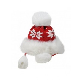 Skullies & Beanies Winter Mongolian Hat Women Russian Style Hat Snowflake Pompom - Red - C612629MF6L $14.11