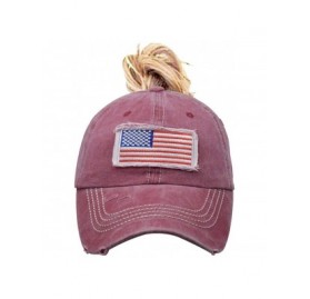 Baseball Caps Baseball Hat Ponytail Cap Vintage Distressed American-Flag Hats - Red Wine - CY18XXIHC0M $10.27