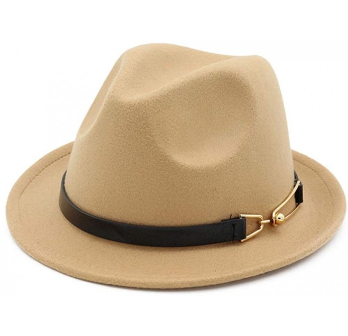 Fedoras Mens/Women FashionTrilby Hat Panama Style Short Brim Fedora - Z-camel - CK193QLS7HO $12.50