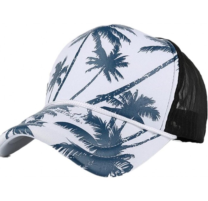 Baseball Caps Women Men Fashion Coconut Tree Printing Snapback Hip Hop Flat Hat - Blue - C9183RZEES2 $16.84