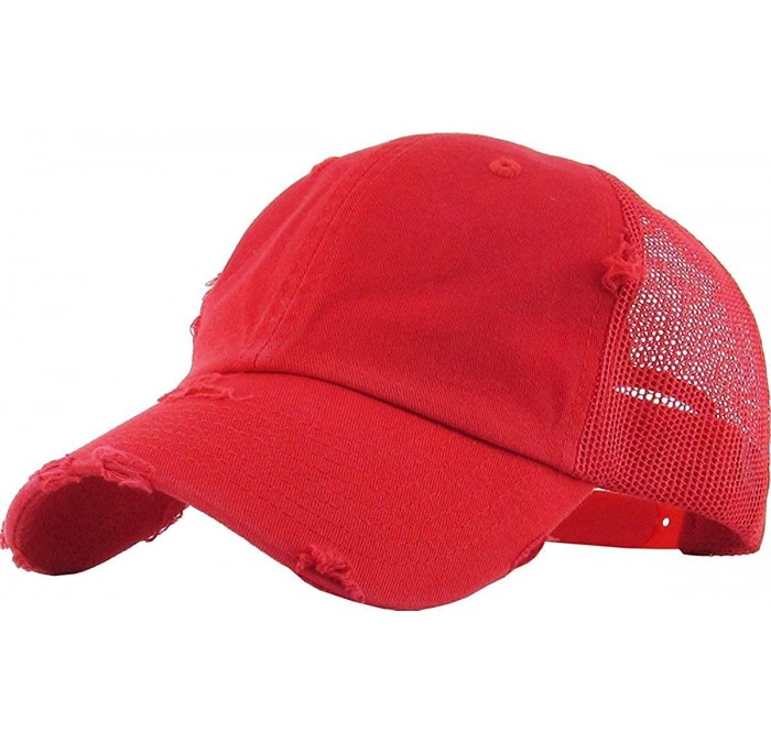 Baseball Caps Women's Adjustable Athletic Trucker Hat Mesh Baseball Cap Dad Hat - Solid Distressed - Red - C218O24SLCE $27.61
