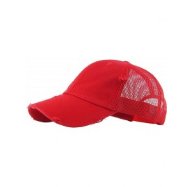 Baseball Caps Women's Adjustable Athletic Trucker Hat Mesh Baseball Cap Dad Hat - Solid Distressed - Red - C218O24SLCE $11.99