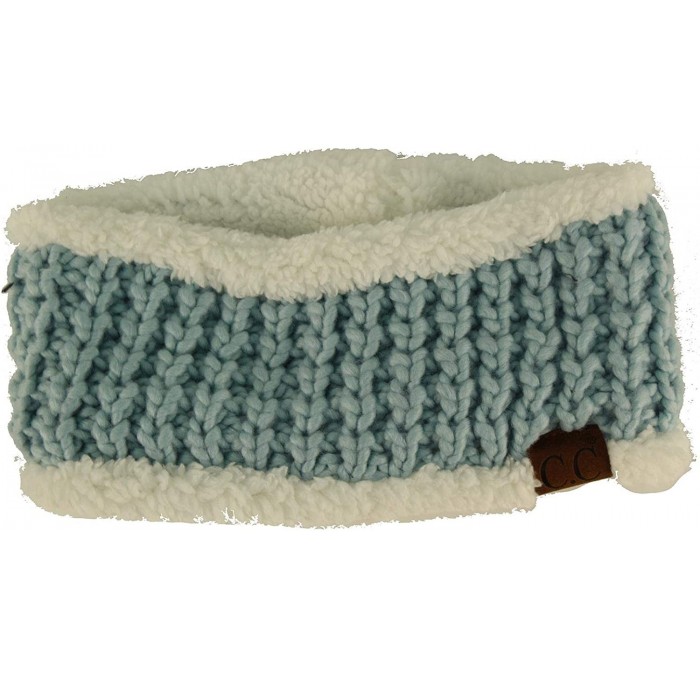 Cold Weather Headbands Winter CC Sherpa Polar Fleece Lined Thick Knit Headband Headwrap Hat Cap - Mint - C3187GG6IWR $20.54