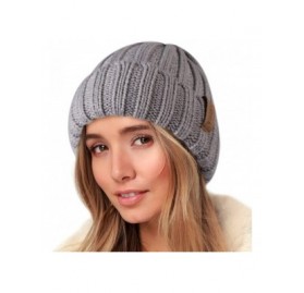 Skullies & Beanies Knit Beanie Hats for Women Men Double Layer Fleece Lined Chunky Winter Hat - Grey - CP18UT83ES8 $16.19
