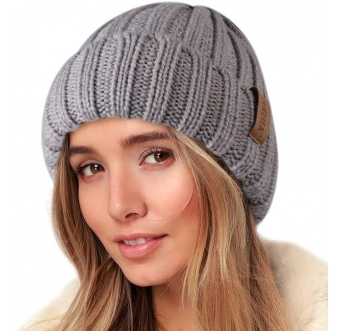 Skullies & Beanies Knit Beanie Hats for Women Men Double Layer Fleece Lined Chunky Winter Hat - Grey - CP18UT83ES8 $24.45